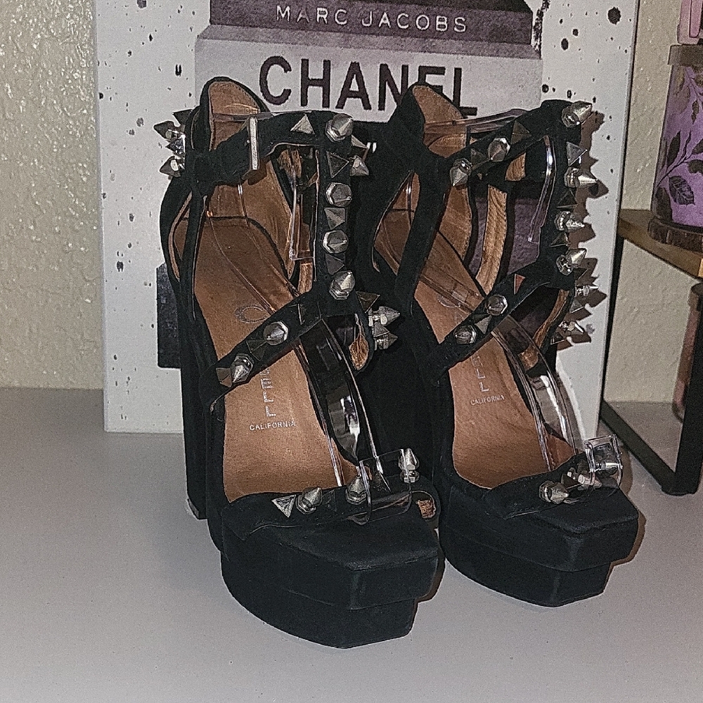 Jeffrey Campbell Toledo Black and Silver Studded Platform Heels - Picture 1 of 7